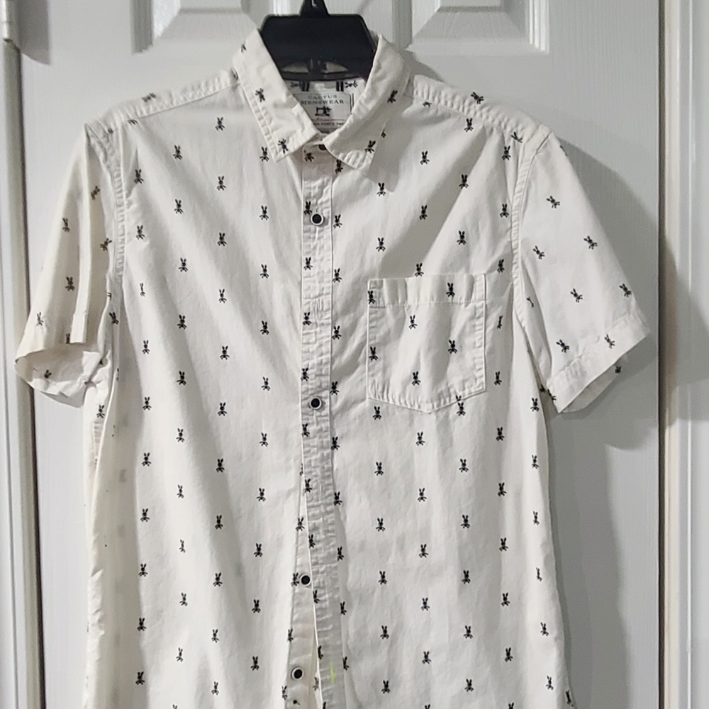 Men's Casual White Patterned Button Down Shirt